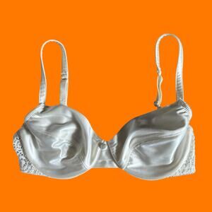 90's vintage white satin lace coquette bridal wedding bra 34B victoria's secret